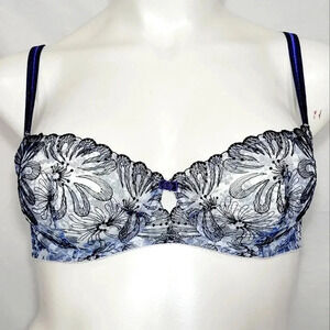 32C Paramour 115009 Ellie Demi Unlined Lace‎ Underwire Bra Blue Blossoms NWT